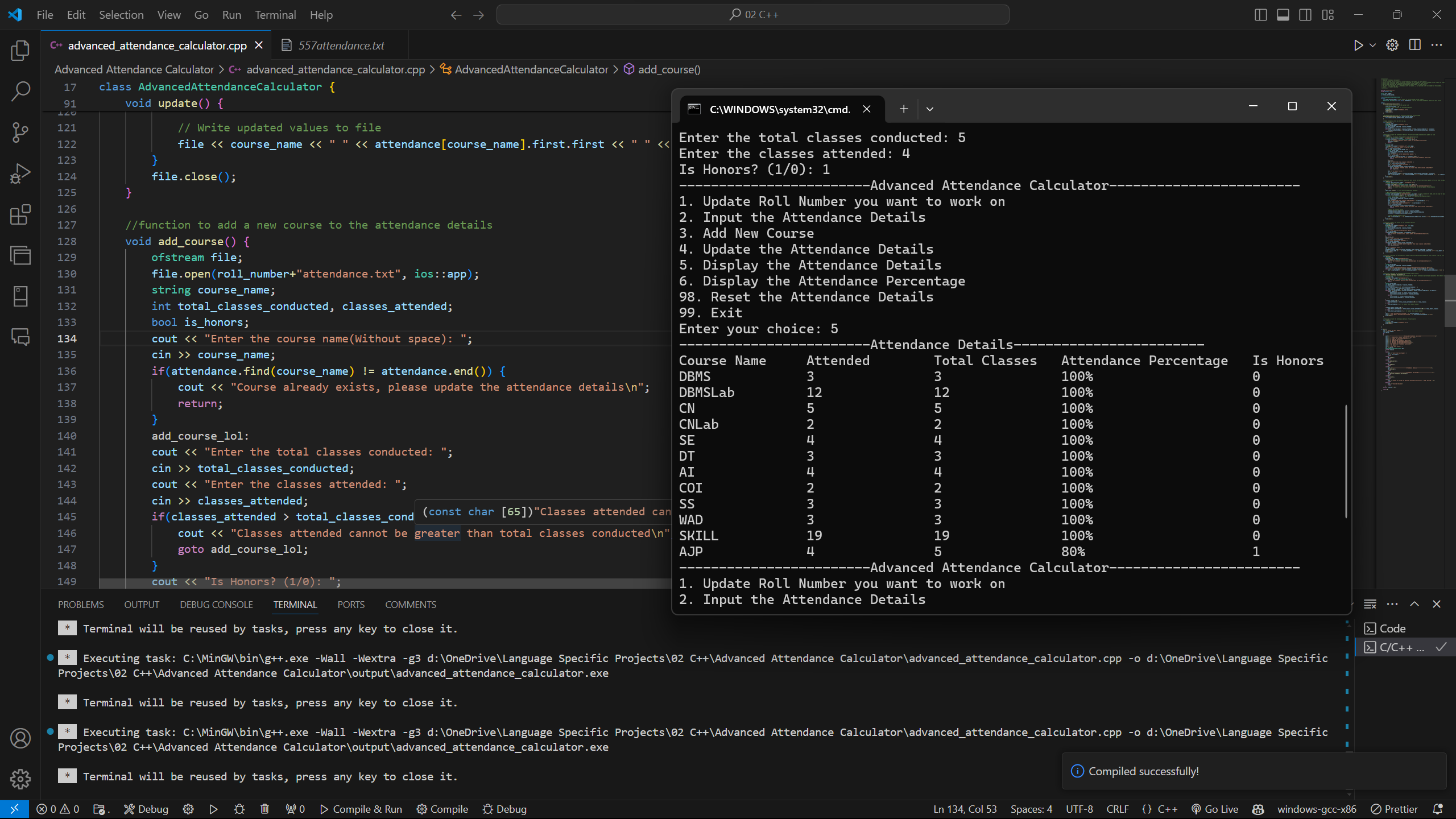 Advanced Attendance Calculator